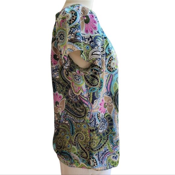 Talbots Petites satin paisley top, cap sleeves - Picture 3 of 8